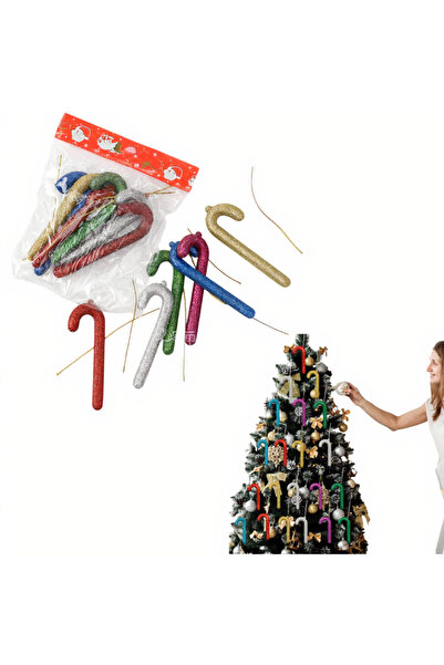 First Choice Christmas Tree Ornaments 6-pack Candy Stick 11cm, Plastic with Multicolor Glitter