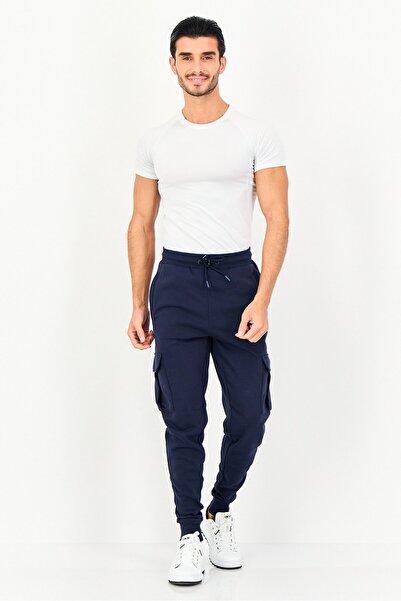 Threadbare Men Regular Fit Brand Logo Cargo Pants, Navy