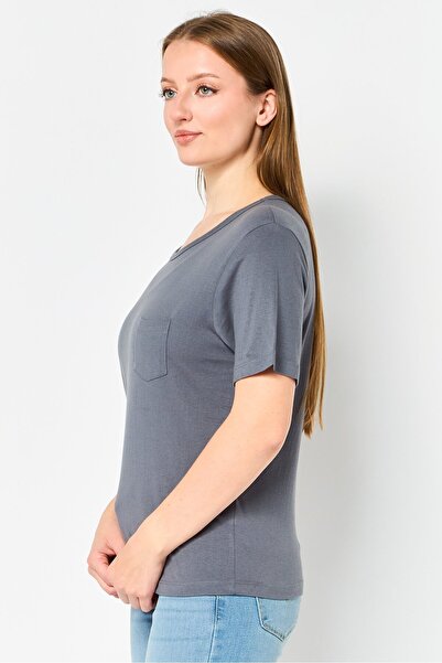 Brave Soul Women Crew Neck Short Sleeve Solid T-Shirt, Charcoal