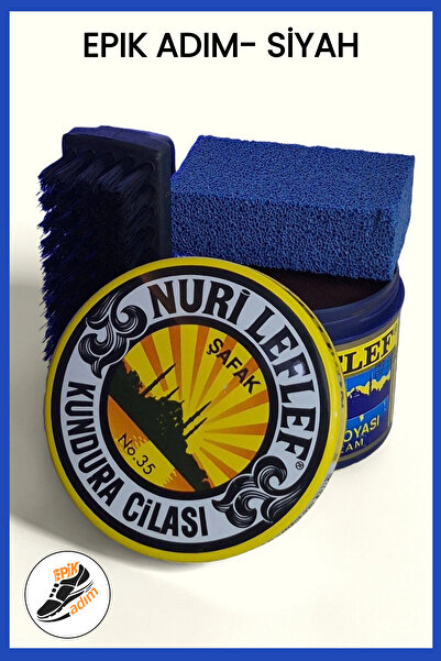 Nuri Leflef Ayakkabı Bakım Seti 4’lü Siyah – Deri Boyası, Cila, Sünger ve Fırça | Hızlı Parlatma