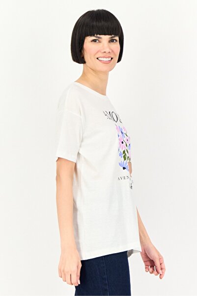 Brave Soul Women Crew Neck Short Sleeve Graphic Print T-Shirt, Cream