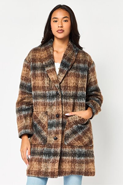 Bcbgeneration Women Long Sleeve Plaid Trench Coat Jacket, Multicolor