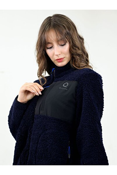 TKT Синя жіноча куртка з овечої вовни Welsoft Polar з повним застібкою-блискавкою, 3 кишенями, деталізованою передньою частиною, повний розмір