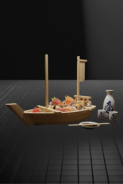 United Foods 50 cm Wooden Boat Presentation Plate |   Medium Serving Boat for Sushi, Appetizers, and Chef Presentations