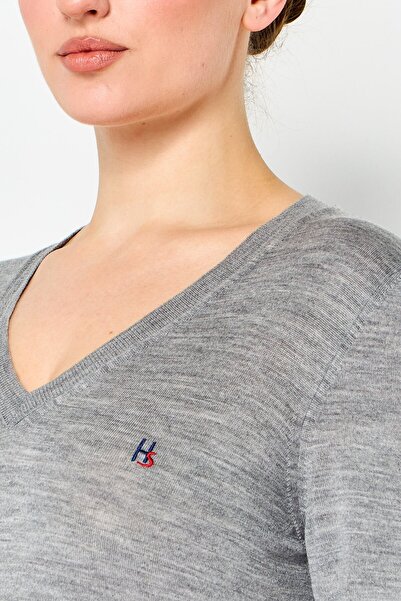 Harmont & Blaine Sport Women V Neck Embroidered Logo Long Sleeve Sweater, Grey