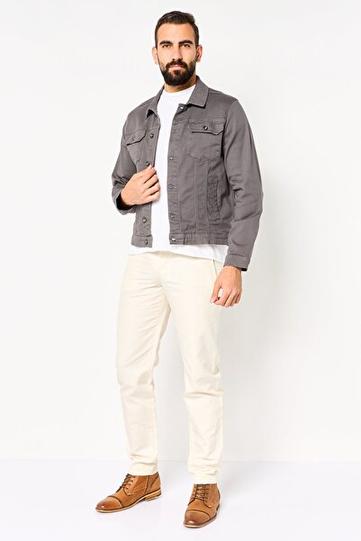 Threadbare Men Plain Denim Jacket, Dark Grey