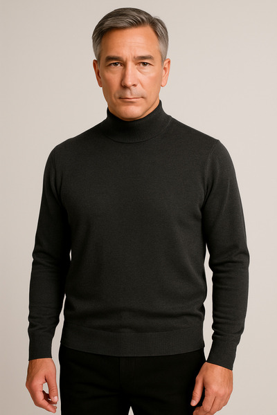 Mutlu City Men's Medium Thickness Cotton Soft Textured Half Turtleneck Sweater 6260