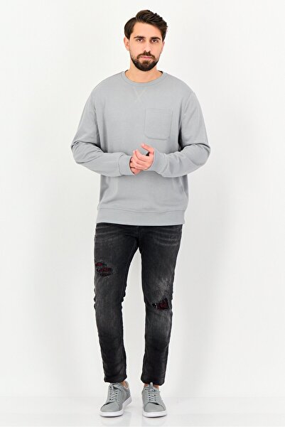 Threadbare Men Crew Neck Long Sleeve Plain Sweatshirt, Grey