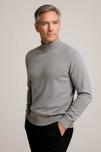 Mutlu City Men's Medium Thickness Cotton Soft Textured Half Turtleneck Sweater 6260