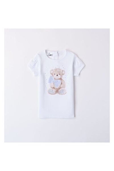 İDO Tricou I Do pentru fete cu imprimeu de ursuleți și pietre, 4.8741, alb/al...