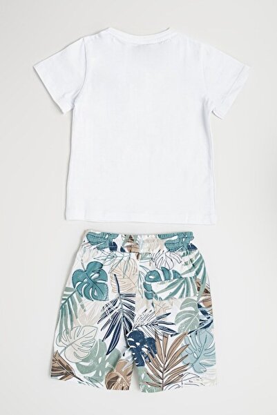 Sarabanda 2-piece patterned clothing set - White, Persian Green, 104 CM