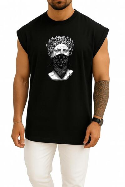 Bahriyeli Collection Oversized Mythological Greek God Chest Printed Tank Top