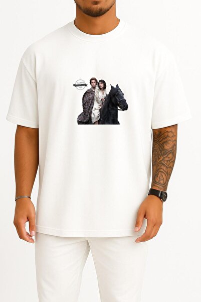 Bahriyeli Collection Oversized Outlander Foreign Tv Series Character Chest Printed Unisex T-Shirt