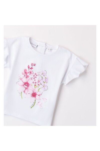 Sarabanda Girls' Floral Print T-shirt, White, 104-110 cm