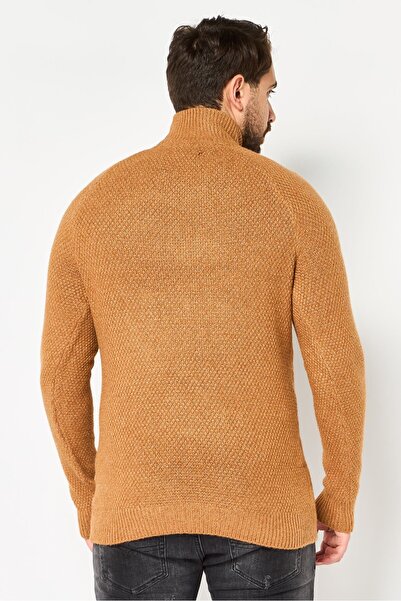 Threadbare Men Mock Neck Crochet Sweater, Camel