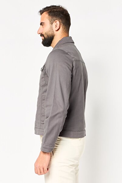 Threadbare Men Plain Denim Jacket, Dark Grey