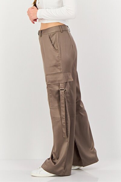 Brave Soul Women Solid Wide Leg Cargo Pants, Charcoal Grey