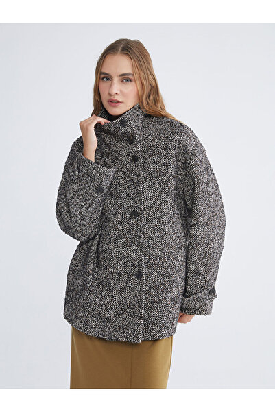 LC Waikiki Mock Neck Patterned Oversized Women's Cashmere Coat