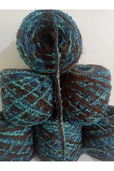 İPEK YÜN İPLİK DÜNYASI Moher Örgü İpi Flamlı (Kahvereni) Buklet (Turkuaz,Mavi) Karışım 100gr
