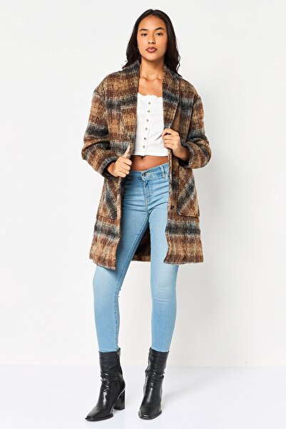 Bcbgeneration Women Long Sleeve Plaid Trench Coat Jacket, Multicolor