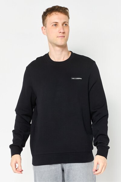 Karl Lagerfeld Men Crew Neck Long Sleeve Brand Long Sweatshirt, Black