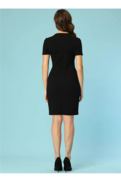 Allegra K Women's Sheath Short Sleeve Round Neck Bodycon Mini Dress Black XS