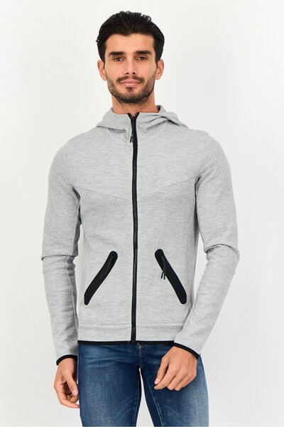 CELIO Men Heather Long Sleeve Hooded Sweatshirt, Grey