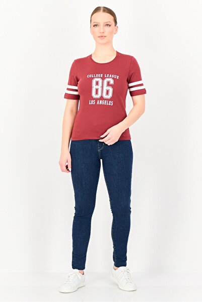 Brave Soul Women Crew Neck Short Sleeve Graphic Print T-Shirt, Maroon