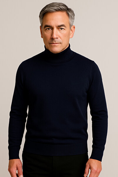 Mutlu City Men's Medium Thickness Cotton Soft Textured Half Turtleneck Sweater 6260