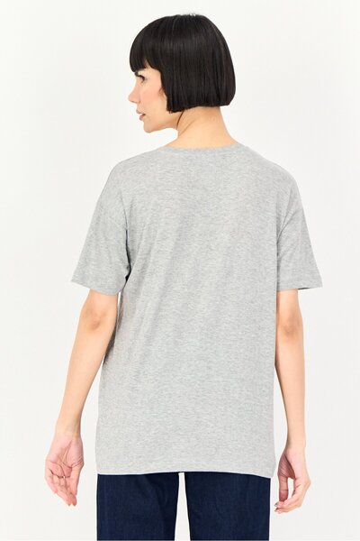 Brave Soul Women Crew Neck Short Sleeve Graphic Print T-Shirt, Grey