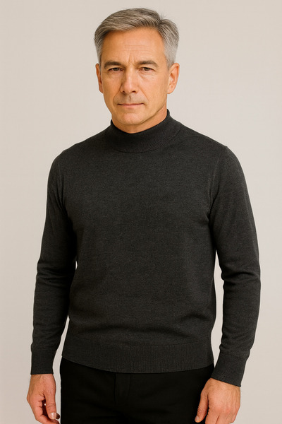 Mutlu City Men's Medium Thickness Cotton Soft Textured Half Turtleneck Sweater 6260