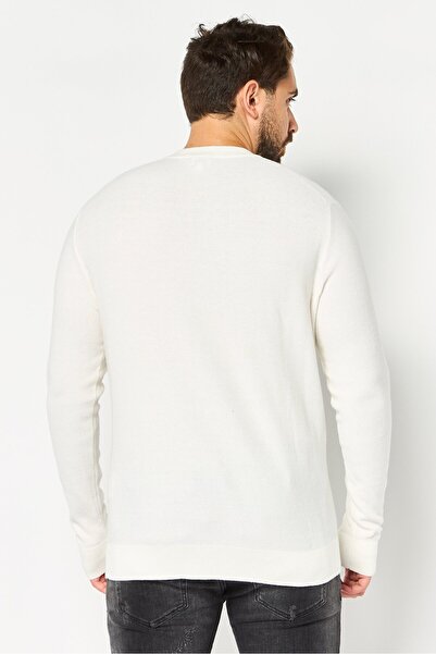 CELIO Men Crew Neck Textured Long Sleeve Sweatshirt, Off White