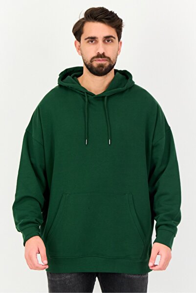 CELIO Men Solid Long Sleeves Hooded Sweatshirt, Green