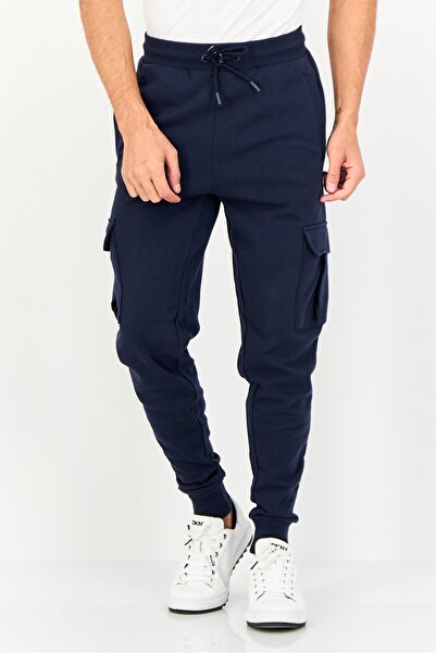 Threadbare Men Regular Fit Brand Logo Cargo Pants, Navy