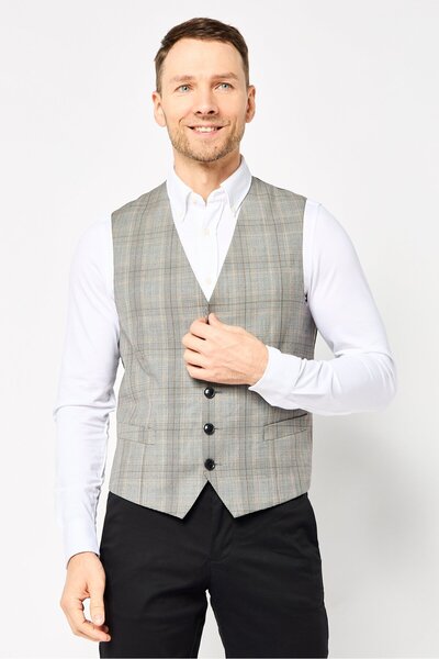 Gant Men Regular Fit Madras Checked Semi-Formal Waistcoats, Multicolor