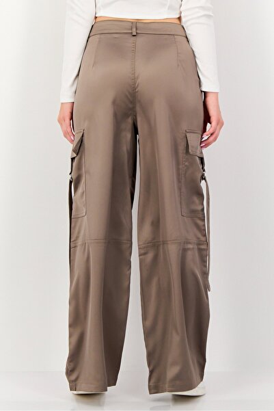 Brave Soul Women Solid Wide Leg Cargo Pants, Charcoal Grey
