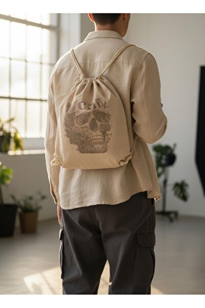 CZMD Etched Skull Keten İpli Sırt Çantası – Unisex Canvas Backpack