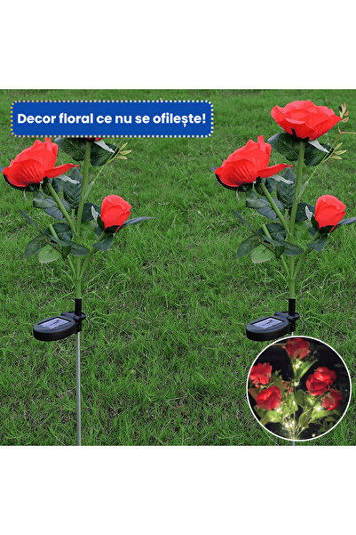 OferteTop Solar LED Lamp with Decorative Red Roses for Garden (1 PIECE)