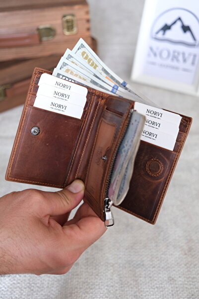 Norvi Leather Genuine Leather Wallet Hazelnut Color - Unisex for Women and Men 1237
