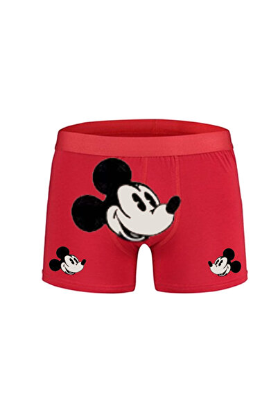 HediyeMania Kişiye Özel Mickey Baskılı Espirili Kırmızı Erkek Boxer Pamuklu
