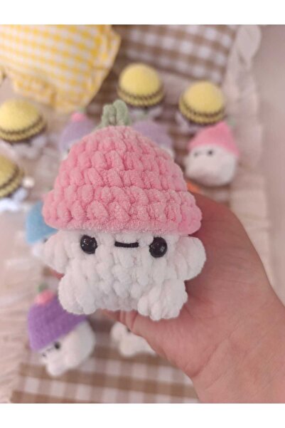 ELARAKNİTS HANDMADE سلسلة مفاتيح من القطيفة على شكل فطر بونشيك