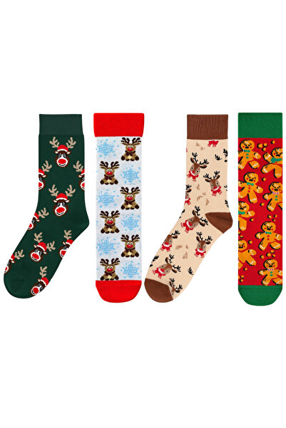 Goma Goma Socks New Year Themed Set of 4 Socks with Deer and Cookie Pattern