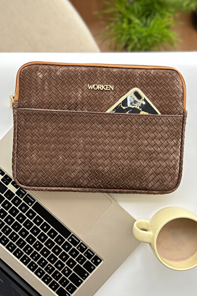 worken 11/12 Inch Tablet Case Nubuck, Waterproof, Shockproof, with Pocket, Zipper, Brown