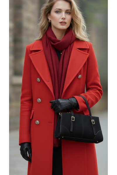 themoiss حقيبة يد وكتف نسائية من جلد الغزال باللون الأسود