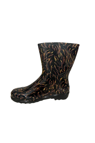 Emek Women's Yellow-Black Patterned 23 cm Short Garden Rain Boots
