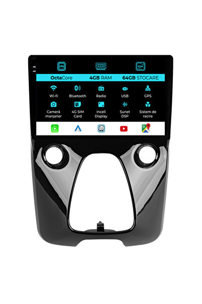 NavStore Navigatie Peugeot 108/Citroen C1/Toyota Aygo (2014 - 2022), 9Inch, 4Gb Ram, 64Gb Stocare, Carplay