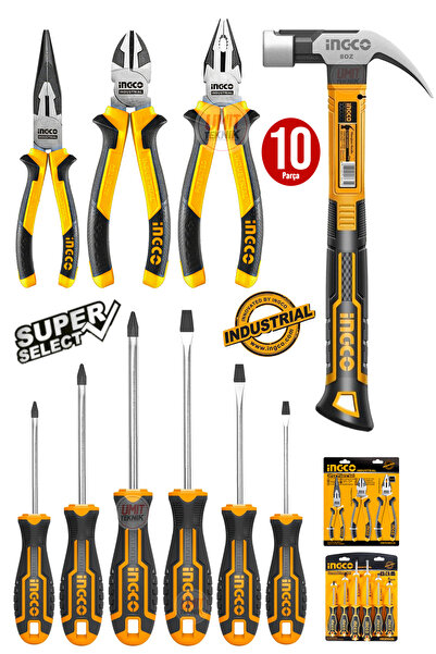 PROXTECH Profesyonel 10 Parça Tornavida ve Pense Seti Çekiç | Endüstriyel Cr-...