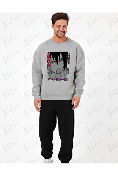 Nulivez Anime Sasuke Uchiha Character Printed High Quality Unisex Oversized O Neck Sweatshirt