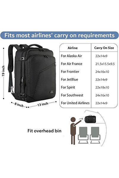 MATEIN Carry on Backpack, Extra Large Expandable 40L Travel Backpack, Water Resistant, Black