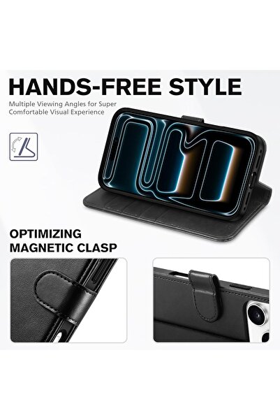 m.tk moveteck iPhone 17 Pro Max Case 360 Full Coverage Leather Textured Flip Wallet Stand with Card Holder and Detachable Clip